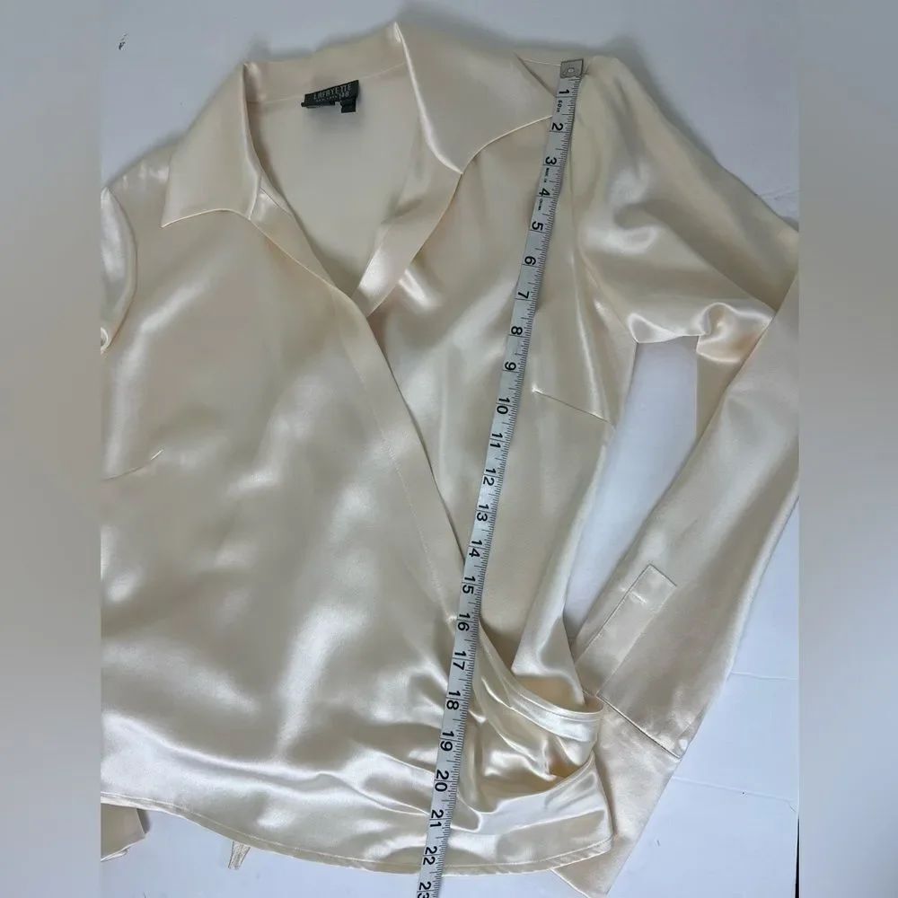 Lafayette 148 New York Cream Silky Wrap Top - Picture 12 of 12